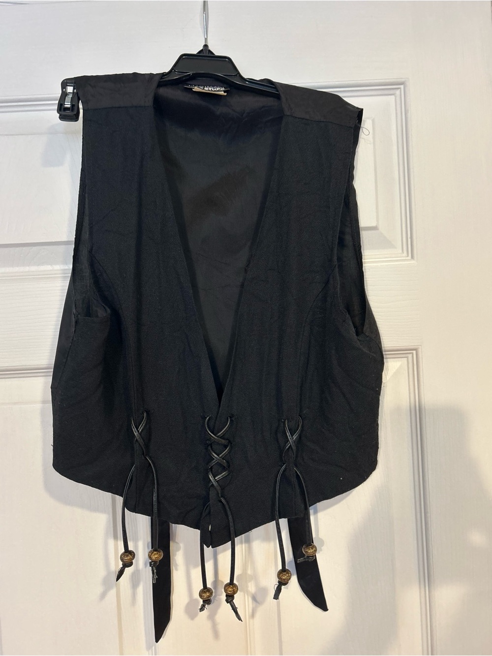 Vintage Boho Hot Stuff made in America Women’s Vest w/lace up beads & tie back